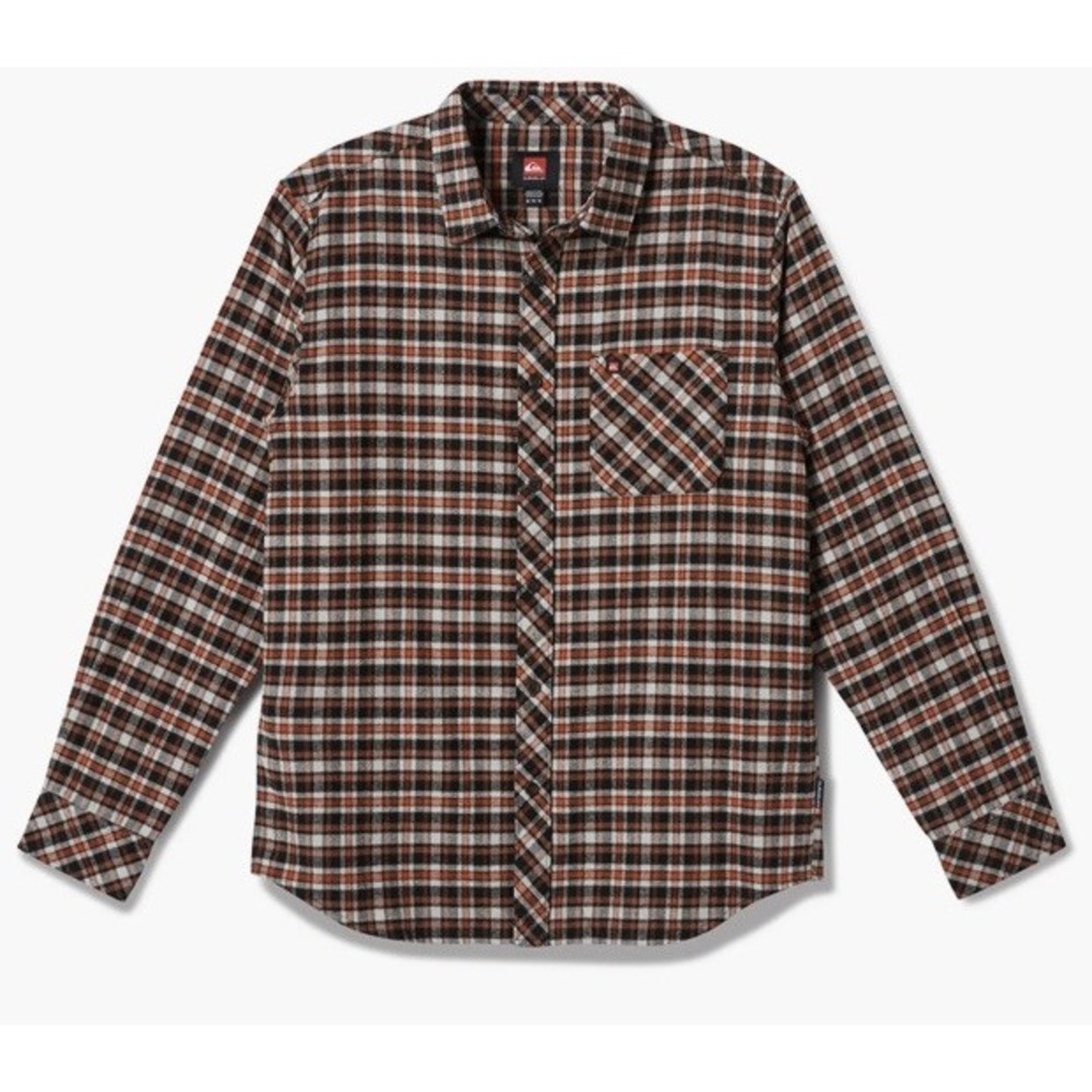 New Quicksilver Men's Classic Fit Legends Flannel Shirt Black Orange Plaid XL